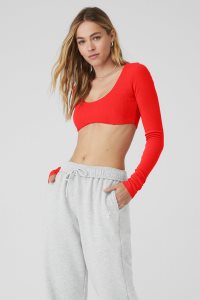 Long Sleeve Alo Yoga Žebrovaný Defined Červené | WONZGLF-08