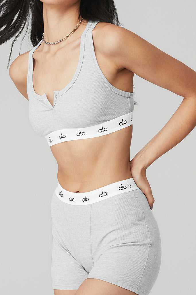 Běžecké Podprsenky Alo Yoga Icon Žebrovaný Henley Šedé | CNXDRSF-81