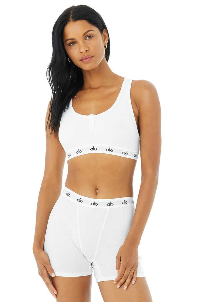 Běžecké Podprsenky Alo Yoga Icon Žebrovaný Henley Bílé | VZNYJFI-83