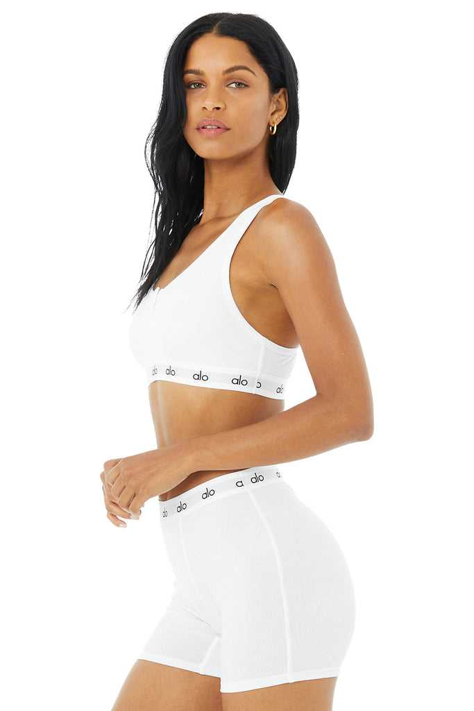 Běžecké Podprsenky Alo Yoga Icon Žebrovaný Henley Bílé | VZNYJFI-83