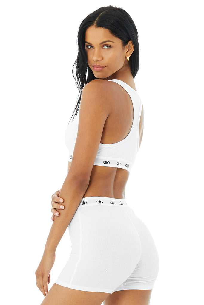 Běžecké Podprsenky Alo Yoga Icon Žebrovaný Henley Bílé | VZNYJFI-83