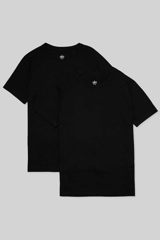 Běžecké Tričko Alo Yoga Triumph Crew Neck Tee (2 Pack) Černé | CQJNEDS-25