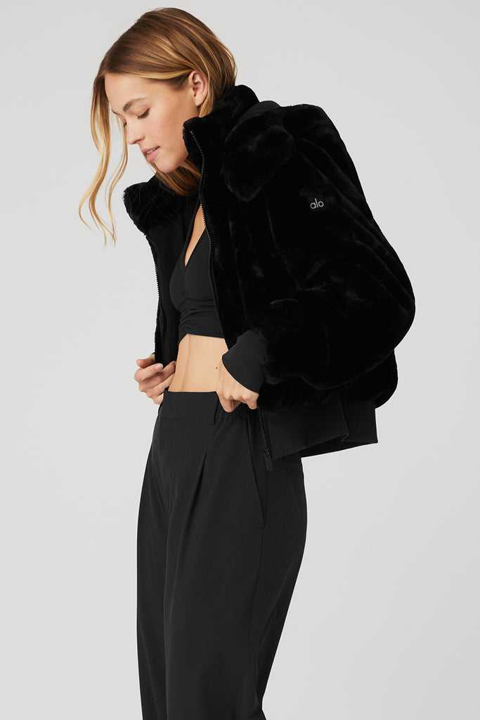 Fleece Bundy Alo Yoga Faux Fur Foxy Černé | FOQVXIT-17