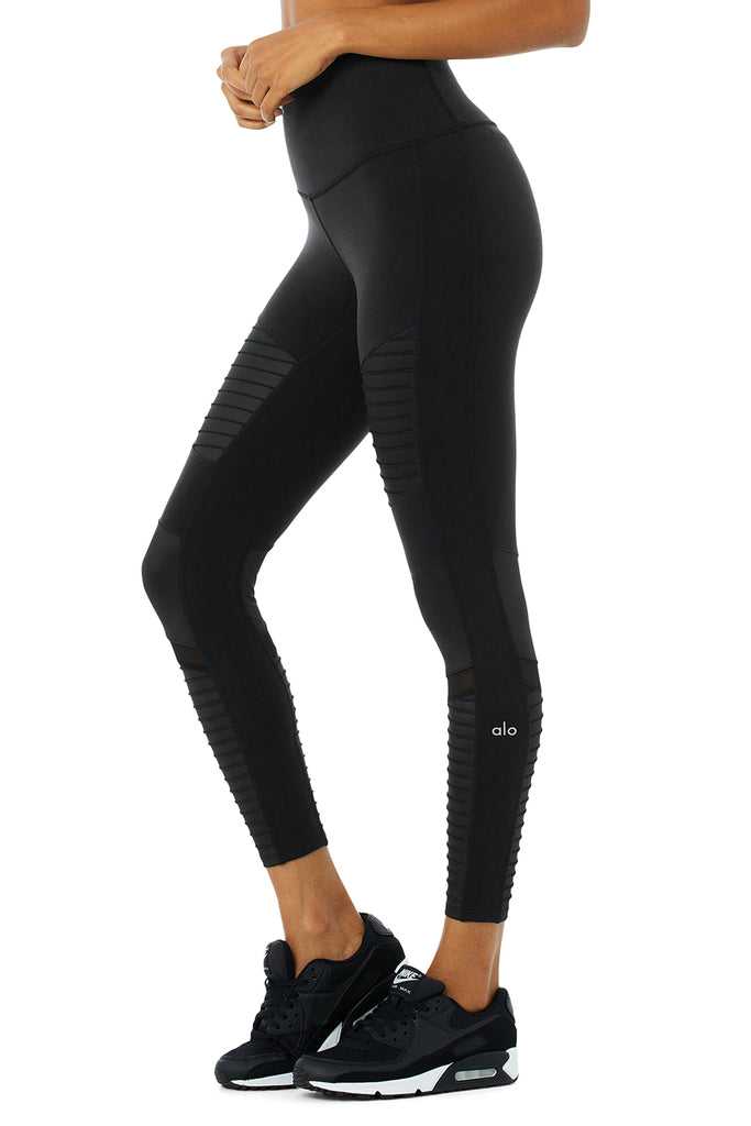 Legíny Alo Yoga 7/8 High-Pasem Moto Černé | BYGSAVF-82