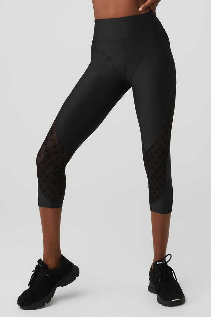 Legíny Alo Yoga Airlift Mesh High-Pasem Celeste Capri Černé | GSKQCXO-13