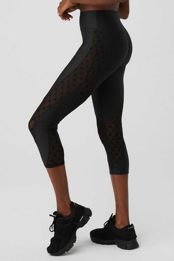 Legíny Alo Yoga Airlift Mesh High-Pasem Celeste Capri Černé | GSKQCXO-13