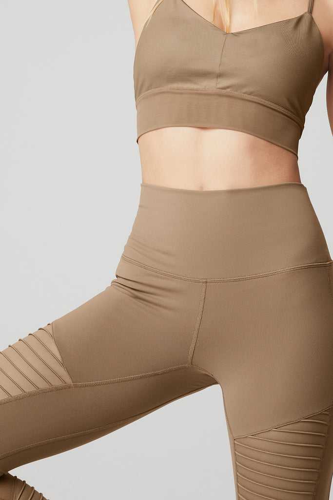 Legíny Alo Yoga Alo Jóga High-Pasem Moto Hnědožlutý | KTYQNZB-74