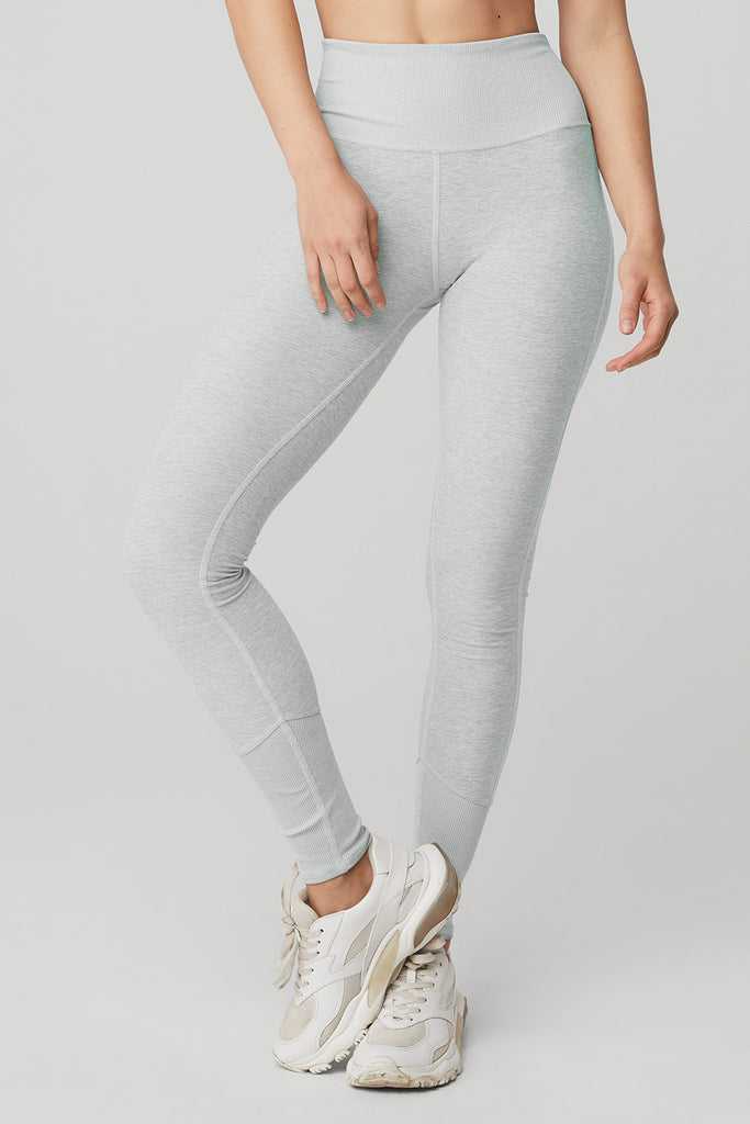 Legíny Alo Yoga High-Pasem Alosoft Lounge Šedé | HFECTYQ-41