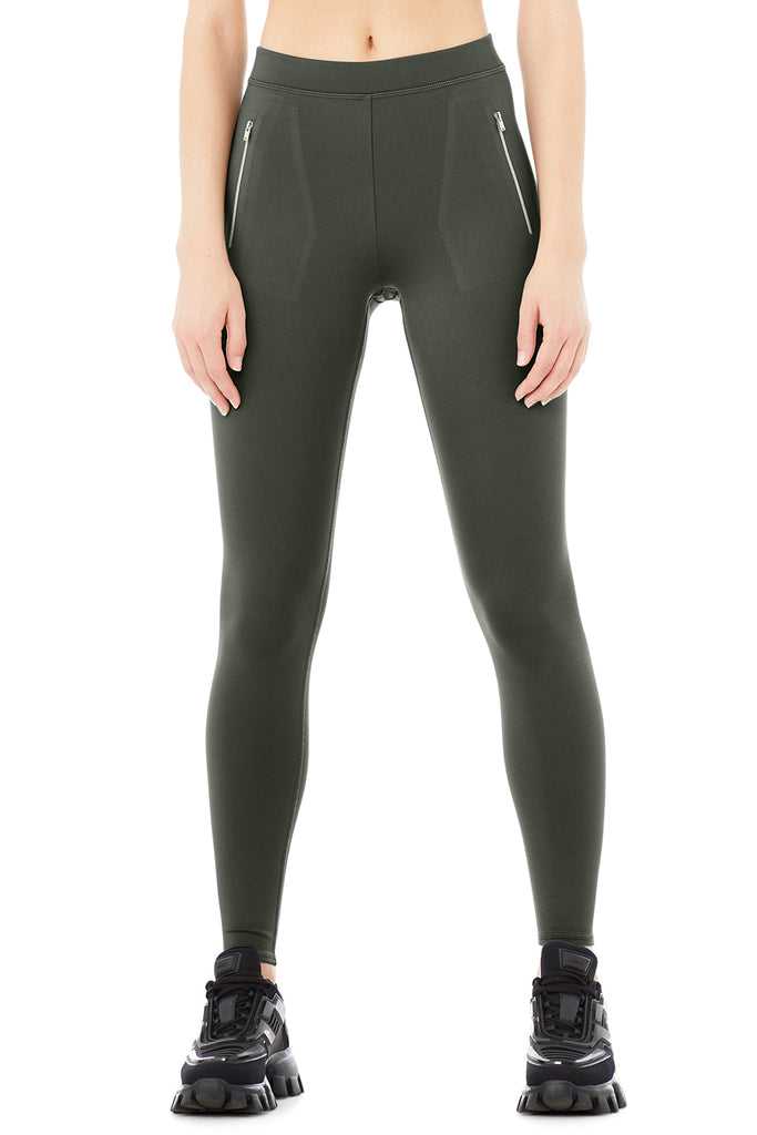 Legíny Alo Yoga High-Pasem Thrill Seeker Tmavě Zelene | QIHKNPE-73