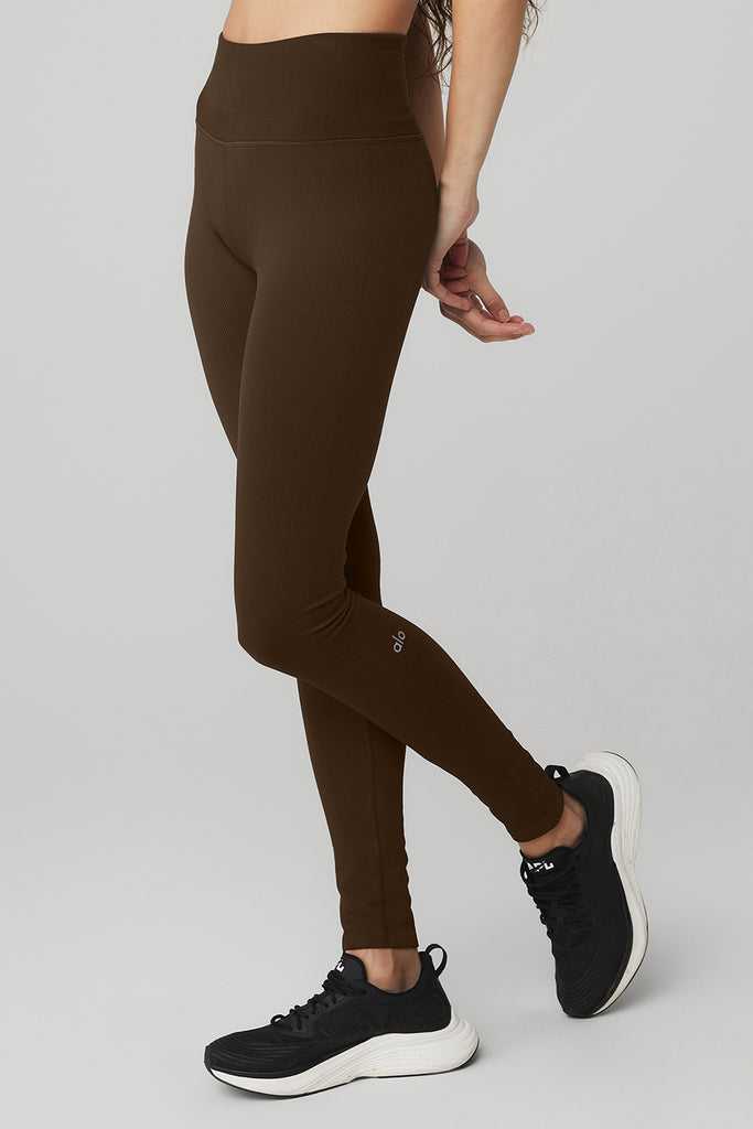 Legíny Alo Yoga Seamless High-Pasem Žebrovaný Káva | REFOYVC-18