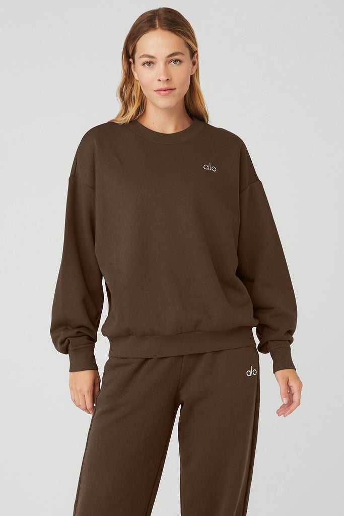 Long Sleeve Alo Yoga Accolade Crew Neck Káva | OXYIGRP-12