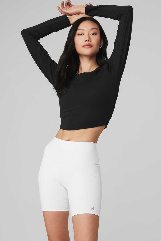 Long Sleeve Alo Yoga Alosoft Crop Finesse Černé | HYBCRPU-67