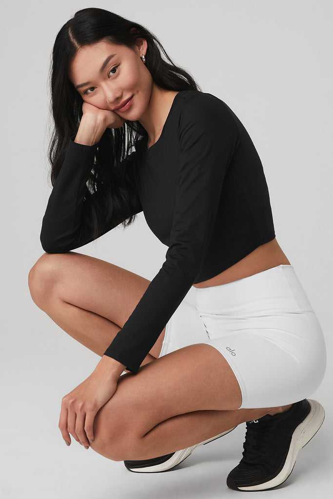 Long Sleeve Alo Yoga Alosoft Crop Finesse Černé | HYBCRPU-67