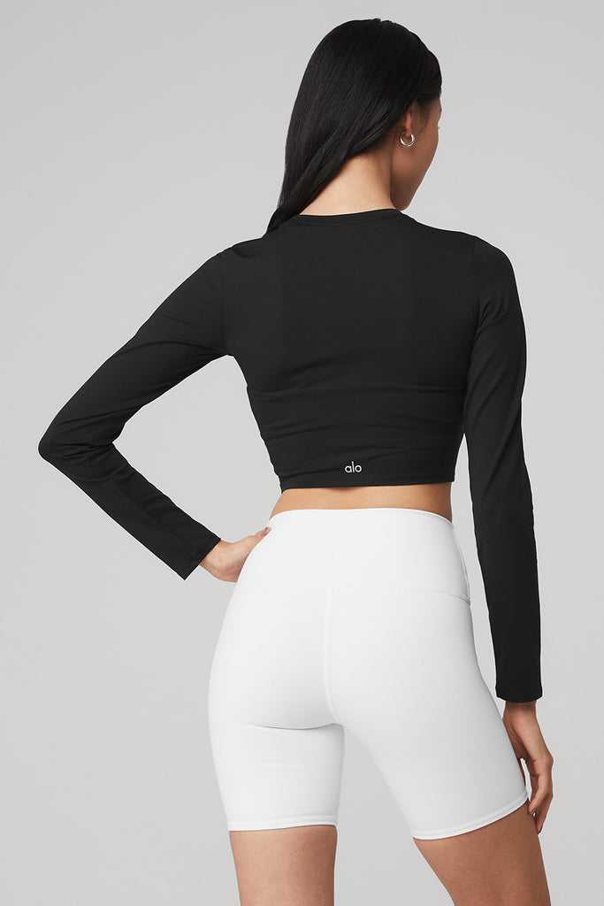 Long Sleeve Alo Yoga Alosoft Crop Finesse Černé | HYBCRPU-67