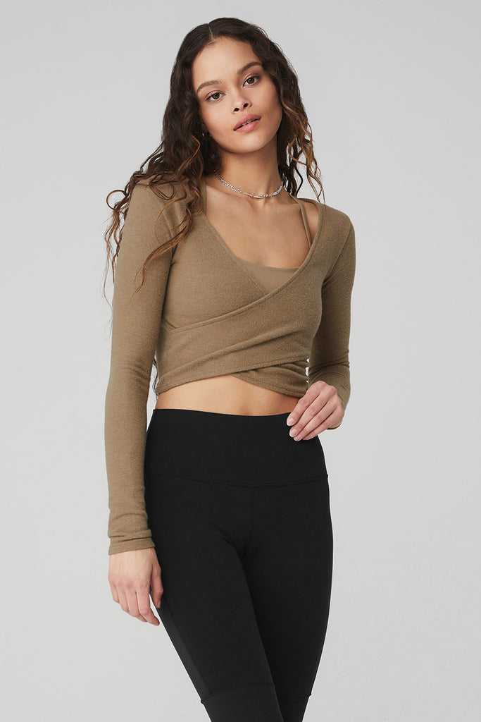 Long Sleeve Alo Yoga Amelia Luxe Crop Hnědožlutý | IDWLBVN-71