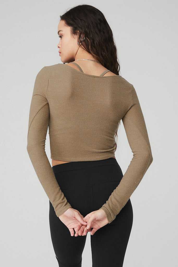 Long Sleeve Alo Yoga Amelia Luxe Crop Hnědožlutý | IDWLBVN-71