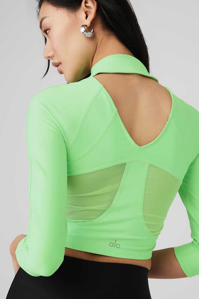 Long Sleeve Alo Yoga Archer Fitted Mátově Zelená Zelene | BRSIDXU-65