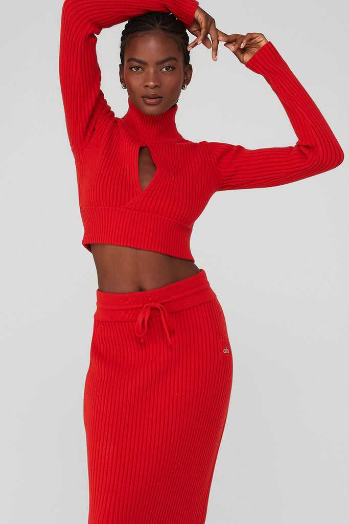 Long Sleeve Alo Yoga Cashmere Žebrovaný Zimní Dream Cropped Turtleneck Červené | GEHUBXI-05