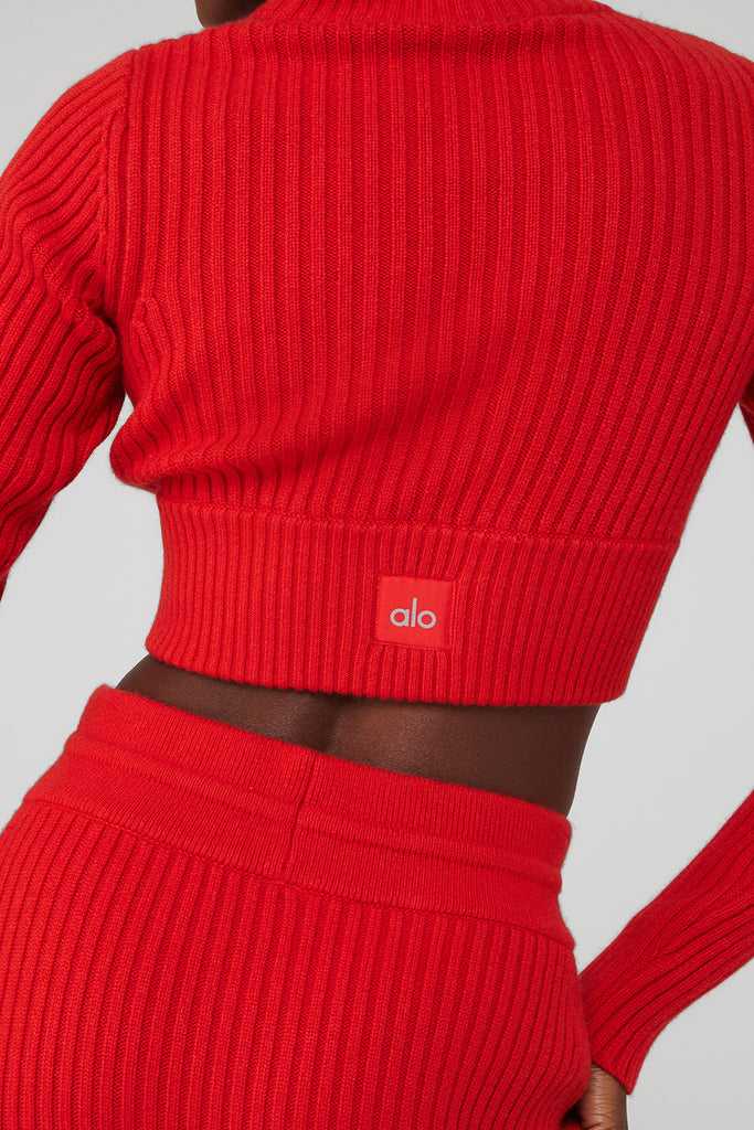 Long Sleeve Alo Yoga Cashmere Žebrovaný Zimní Dream Cropped Turtleneck Červené | GEHUBXI-05