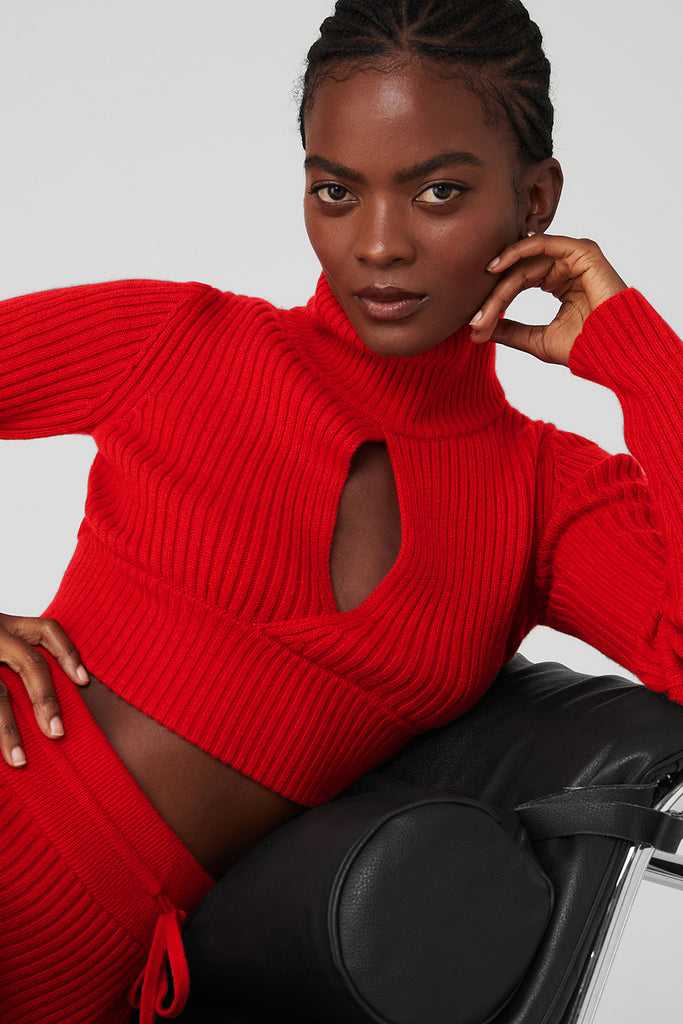 Long Sleeve Alo Yoga Cashmere Žebrovaný Zimní Dream Cropped Turtleneck Červené | GEHUBXI-05