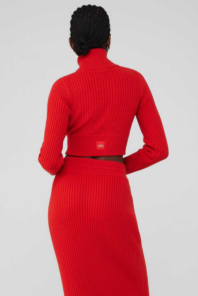 Long Sleeve Alo Yoga Cashmere Žebrovaný Zimní Dream Cropped Turtleneck Červené | GEHUBXI-05