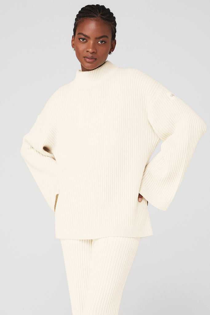 Long Sleeve Alo Yoga Cashmere Žebrovaný Zimní Dream Mock Neck Coverup Bílé | HROZMXL-69