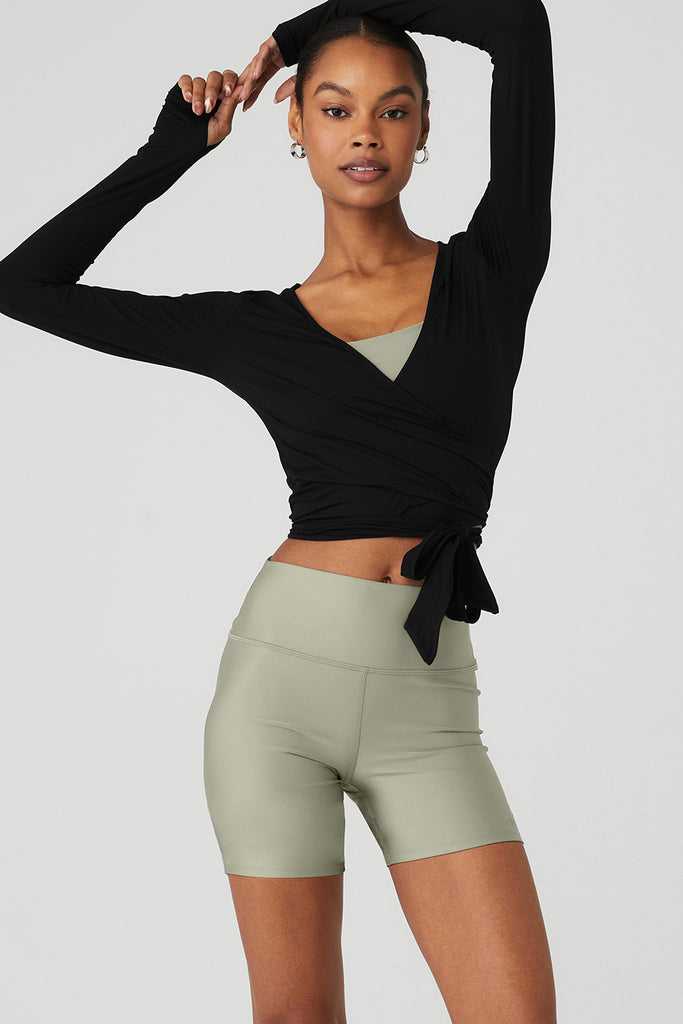 Long Sleeve Alo Yoga Cropped Escalate Wrap Černé | NWKQDAX-19