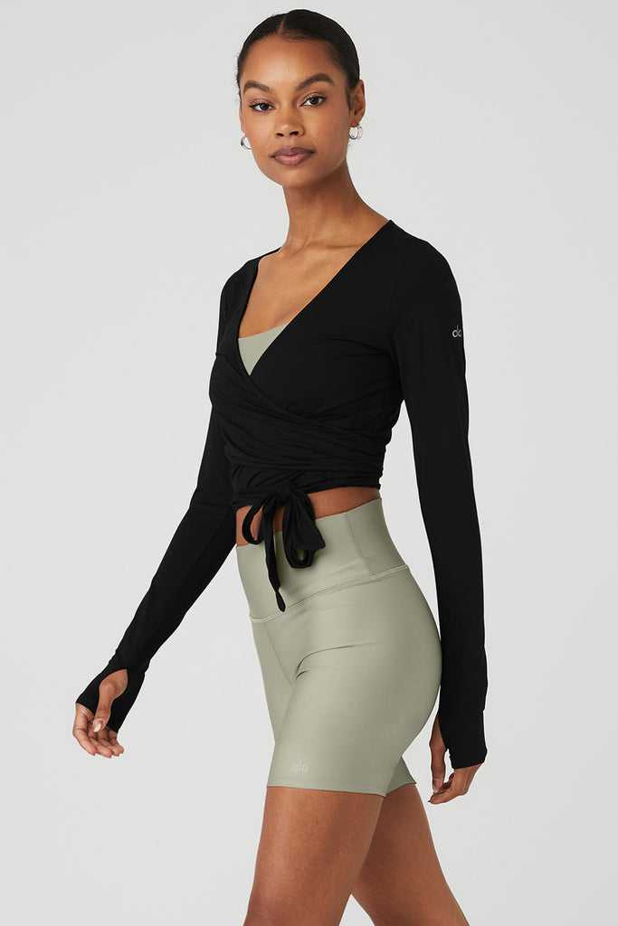 Long Sleeve Alo Yoga Cropped Escalate Wrap Černé | NWKQDAX-19