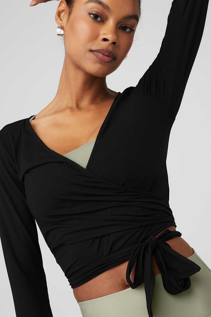 Long Sleeve Alo Yoga Cropped Escalate Wrap Černé | NWKQDAX-19