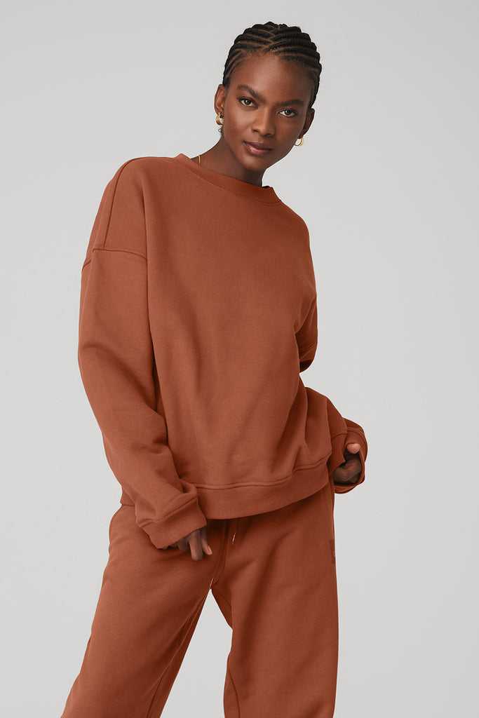 Long Sleeve Alo Yoga Renown Heavy Weight Crew Neck Červené | DZQSPWR-48