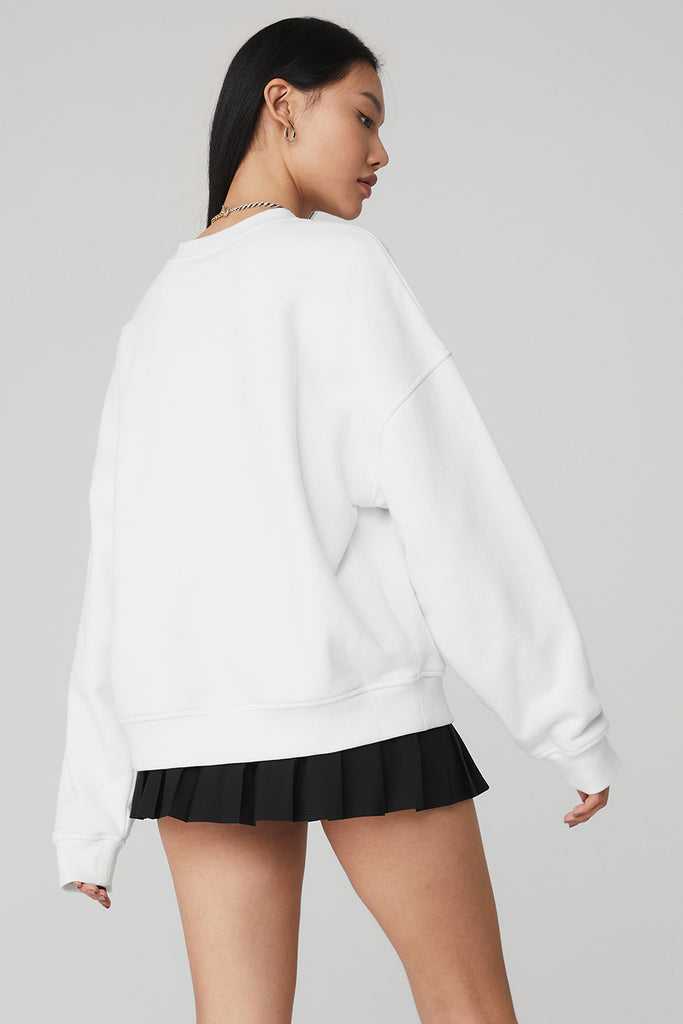 Long Sleeve Alo Yoga Renown Heavy Weight Emblem Crew Neck Bílé | VZIWEHL-92