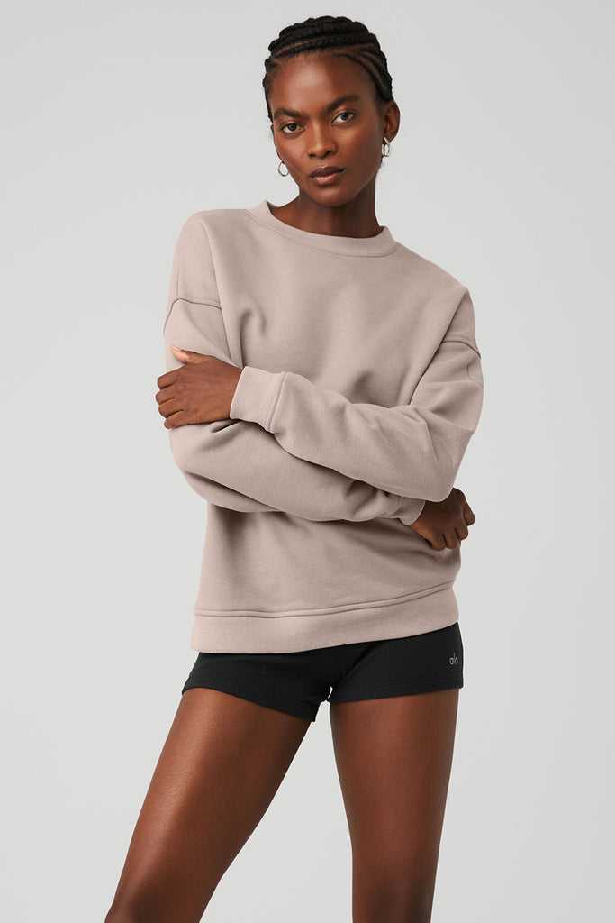 Long Sleeve Alo Yoga Renown Heavy Weight Crew Neck Šedé Hnědé | VZTFCWQ-25