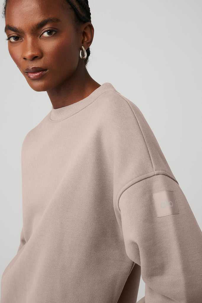 Long Sleeve Alo Yoga Renown Heavy Weight Crew Neck Šedé Hnědé | VZTFCWQ-25