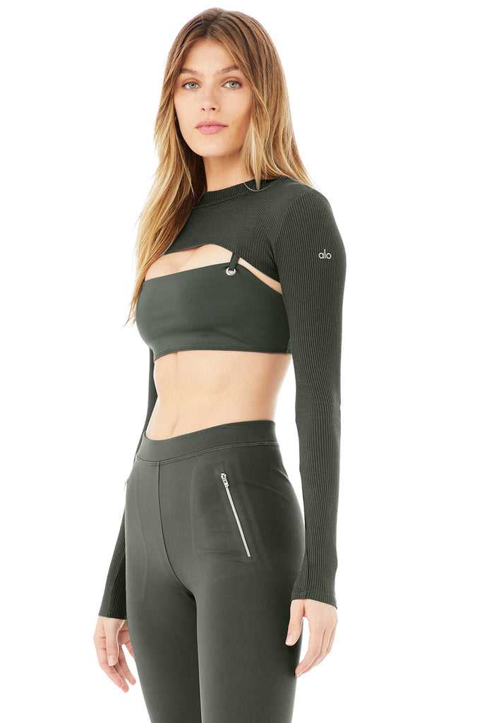 Long Sleeve Alo Yoga Thrill Seeker Shrug Tmavě Zelene | JRAPWZB-70