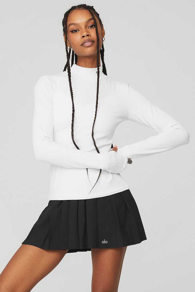 Long Sleeve Alo Yoga Wellness Rib Mock Neck Bílé | VMSXKDB-98