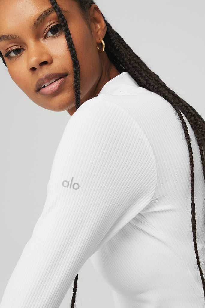 Long Sleeve Alo Yoga Wellness Rib Mock Neck Bílé | VMSXKDB-98