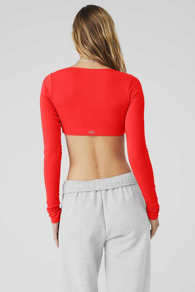 Long Sleeve Alo Yoga Žebrovaný Defined Červené | WONZGLF-08