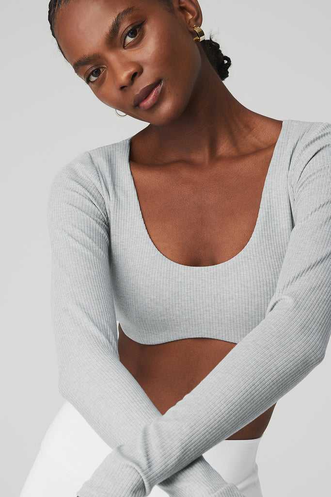 Long Sleeve Alo Yoga Žebrovaný Defined Šedé | FBLIGQK-16