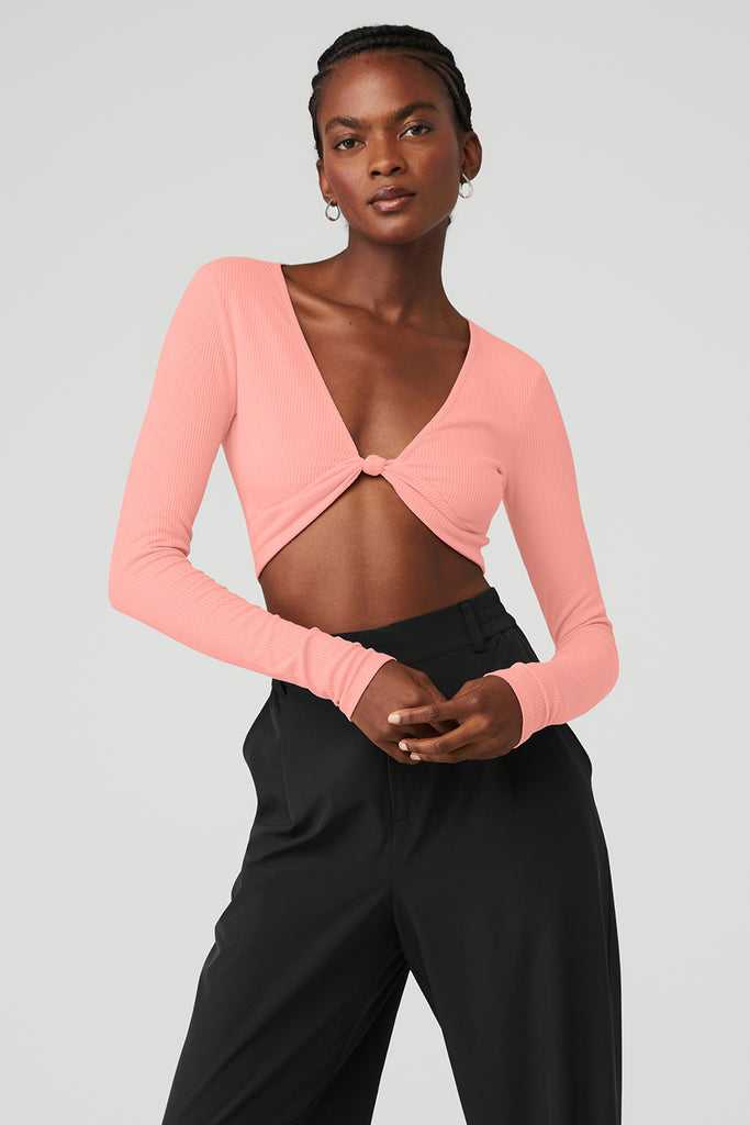 Long Sleeve Alo Yoga Žebrovaný Knotty Růžové | HPBGRXI-91