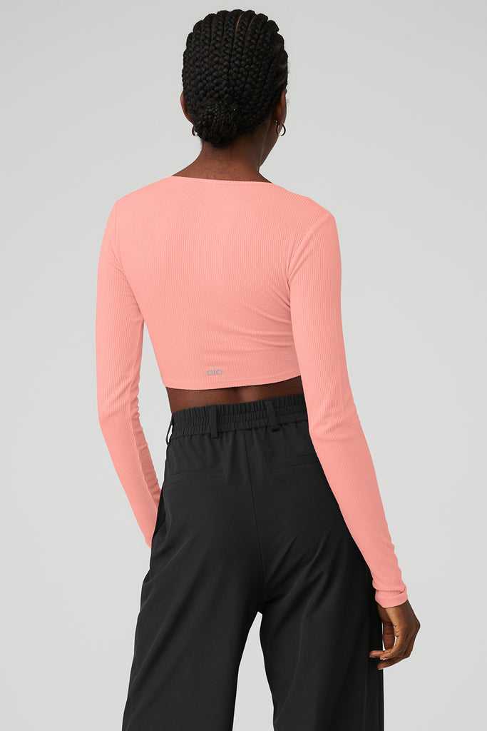 Long Sleeve Alo Yoga Žebrovaný Knotty Růžové | HPBGRXI-91