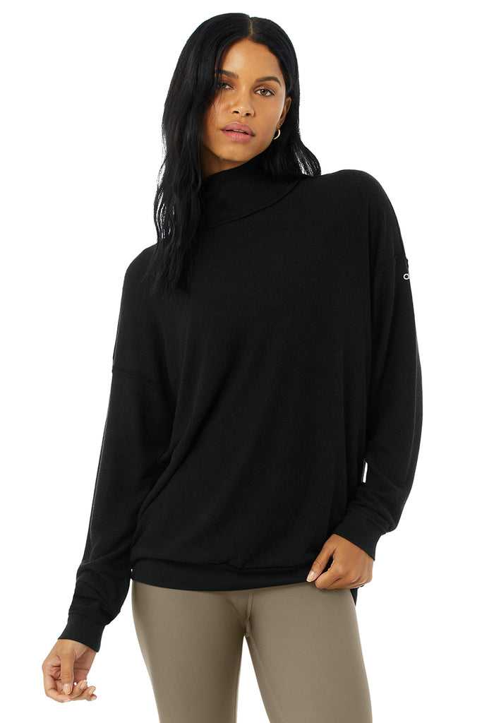 Mikiny Alo Yoga Alolux Soho Mock Neck Černé | MVZTRNO-72