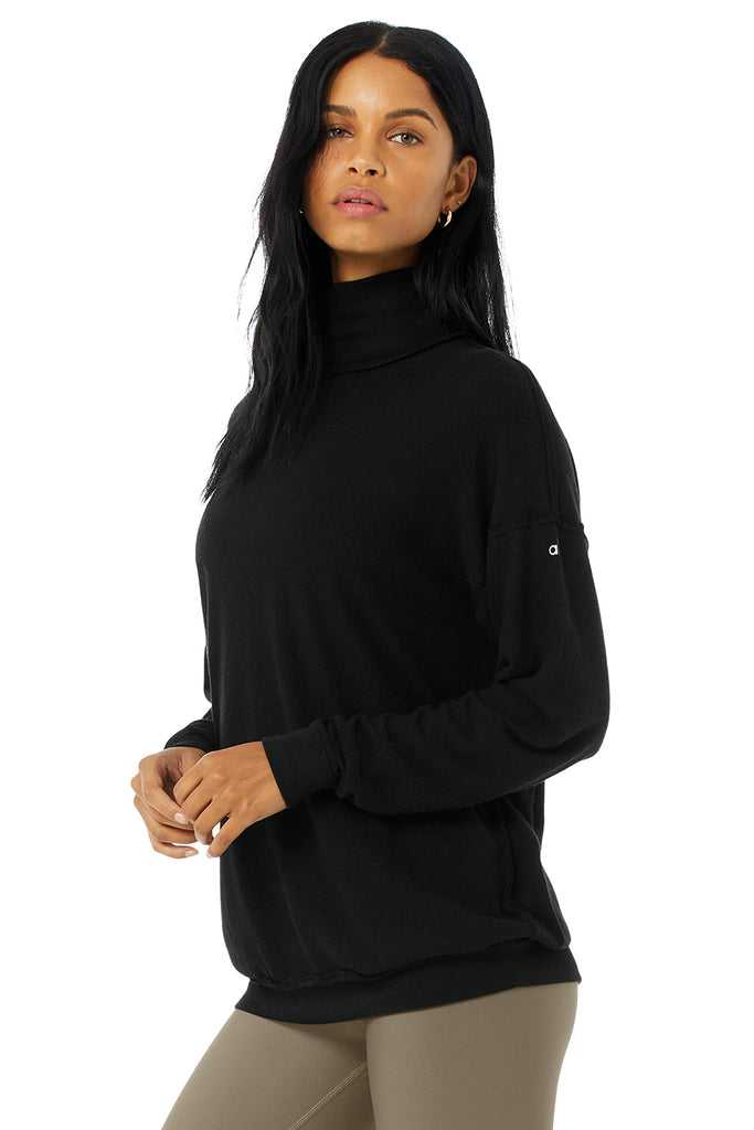 Mikiny Alo Yoga Alolux Soho Mock Neck Černé | MVZTRNO-72