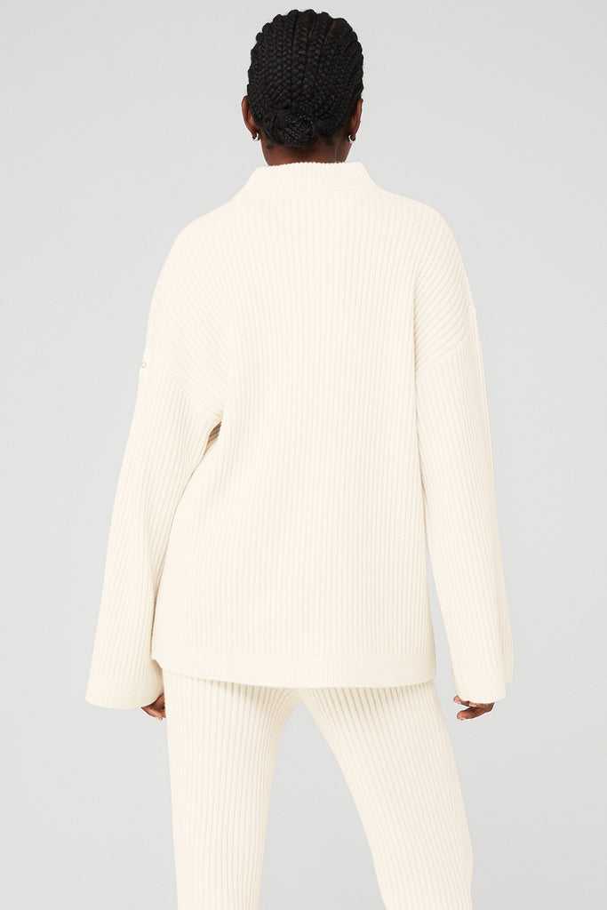 Mikiny Alo Yoga Cashmere Žebrovaný Zimní Dream Mock Neck Coverup Bílé | RJNUEXL-62