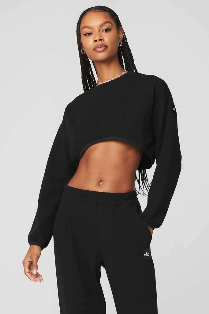 Mikiny Alo Yoga Cropped Tailored Crew Neck Černé | UOICPNS-32