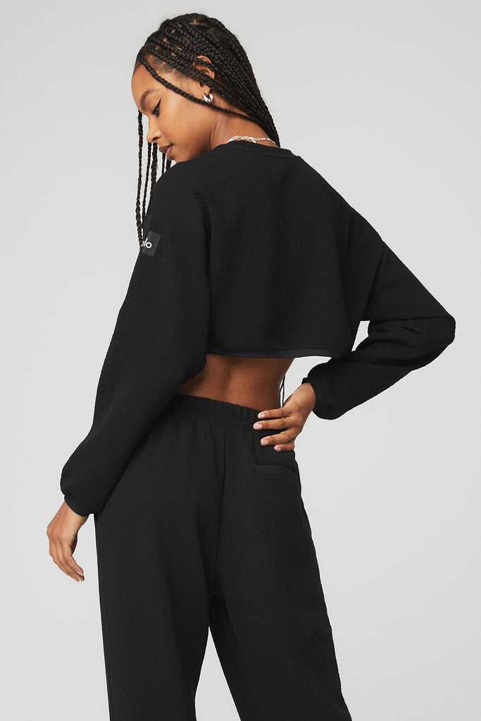 Mikiny Alo Yoga Cropped Tailored Crew Neck Černé | UOICPNS-32