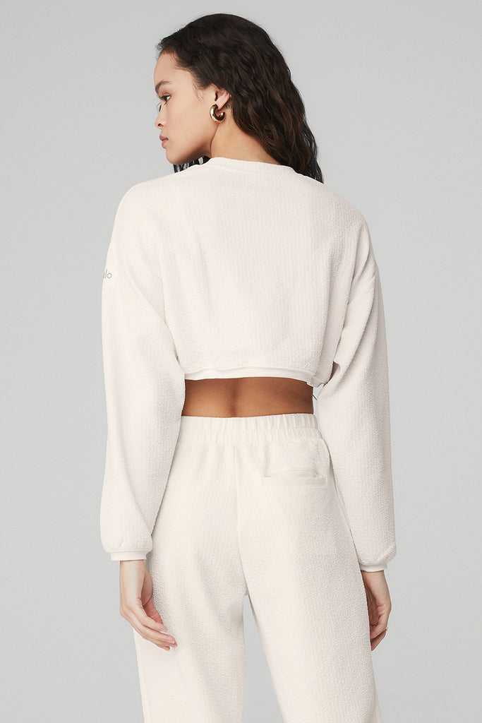Mikiny Alo Yoga Cropped Tailored Crew Neck Bílé | XBSNDCZ-23