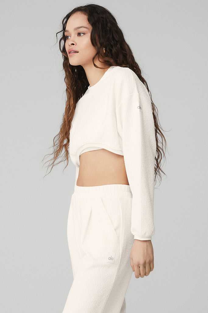Mikiny Alo Yoga Cropped Tailored Crew Neck Bílé | XBSNDCZ-23