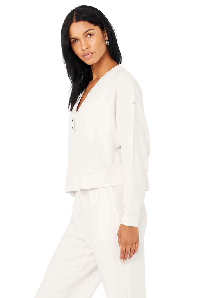 Mikiny Alo Yoga Micro Waffle Pleasant Cropped Henley Bílé | VDFUORQ-05