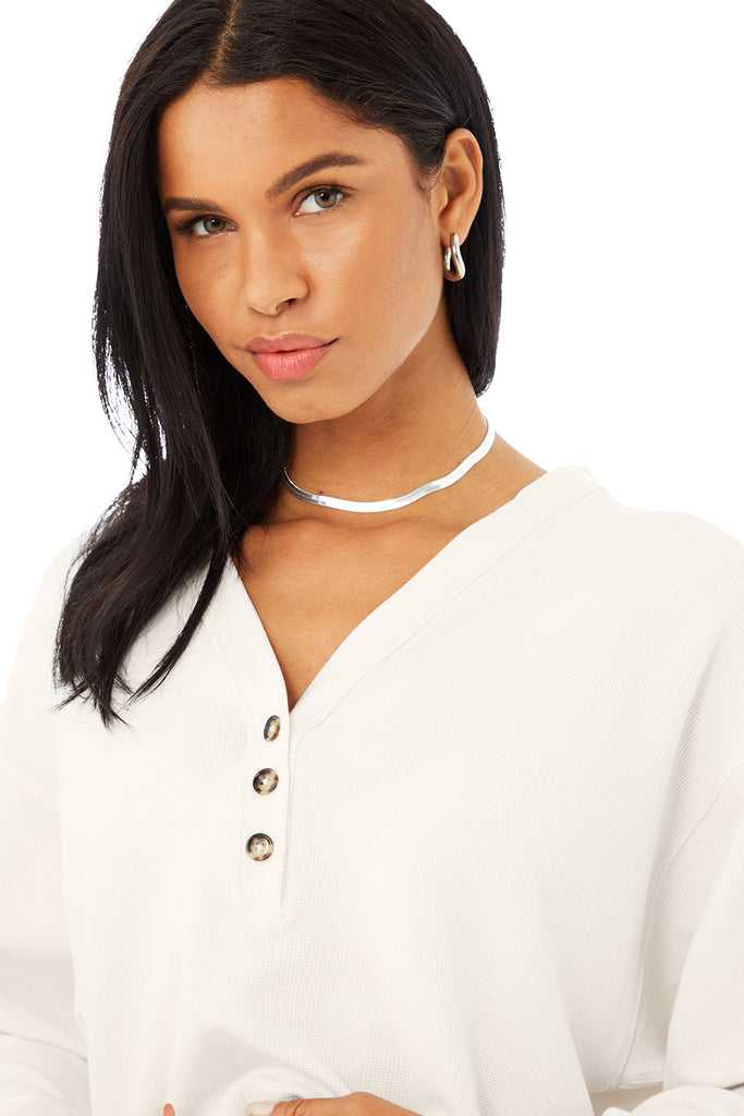 Mikiny Alo Yoga Micro Waffle Pleasant Cropped Henley Bílé | VDFUORQ-05