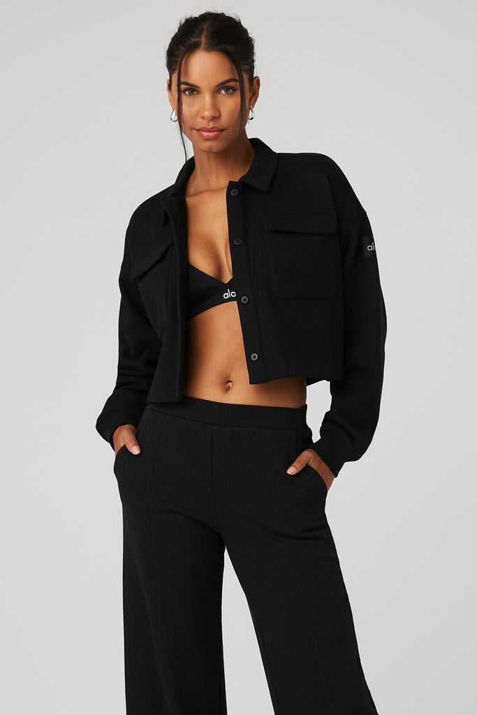 Mikiny Alo Yoga Renown Cropped Button-Up Černé | CKQEANT-51
